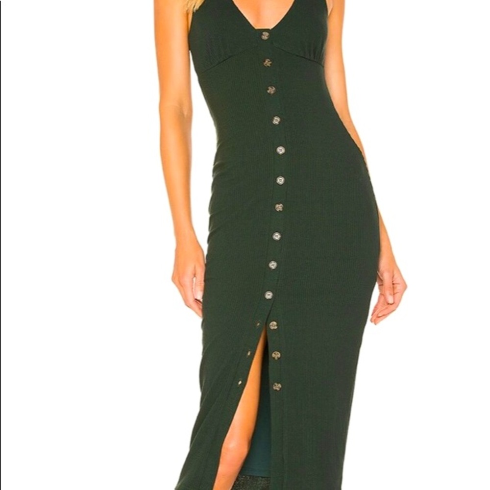 Privacy Please Sierra Midi Dress in Dark Green (Revolve)